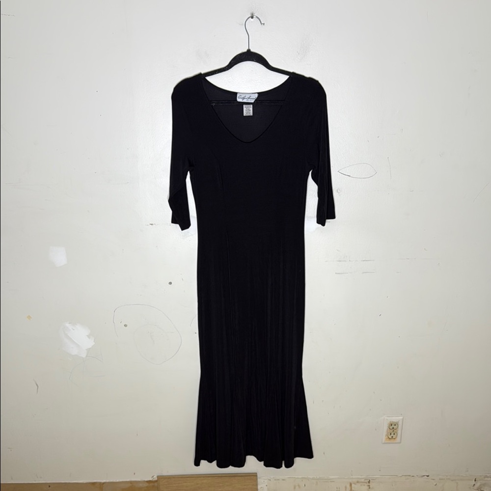 Carolyn Strauss Collection Nylon Blend Elegant Black Maxi Dress Flare Detail XSP